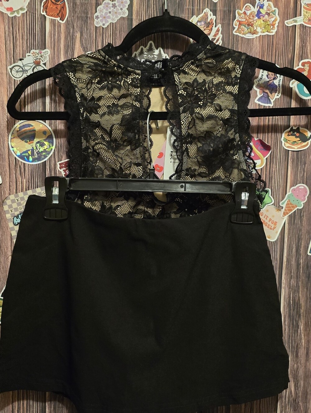 Cider Black Lace Sleeveless Top and bottom set